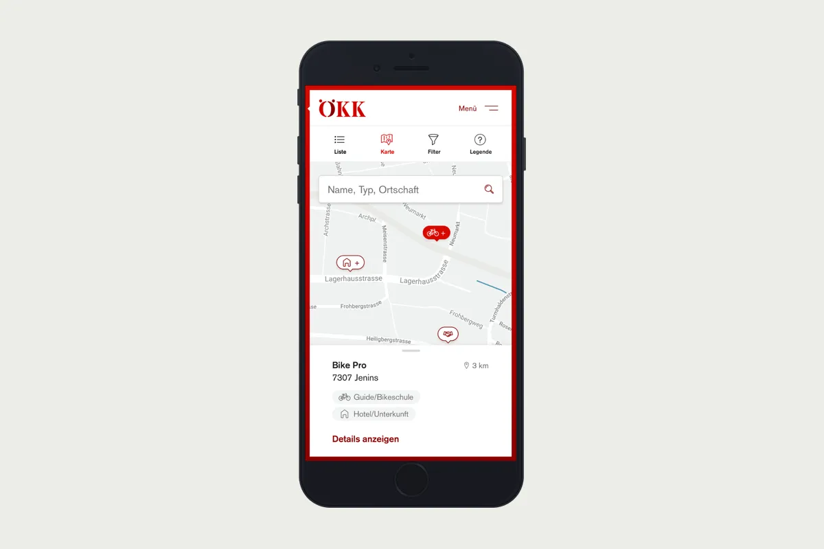 Screenshot: ÖKK BikeFinder Mobile